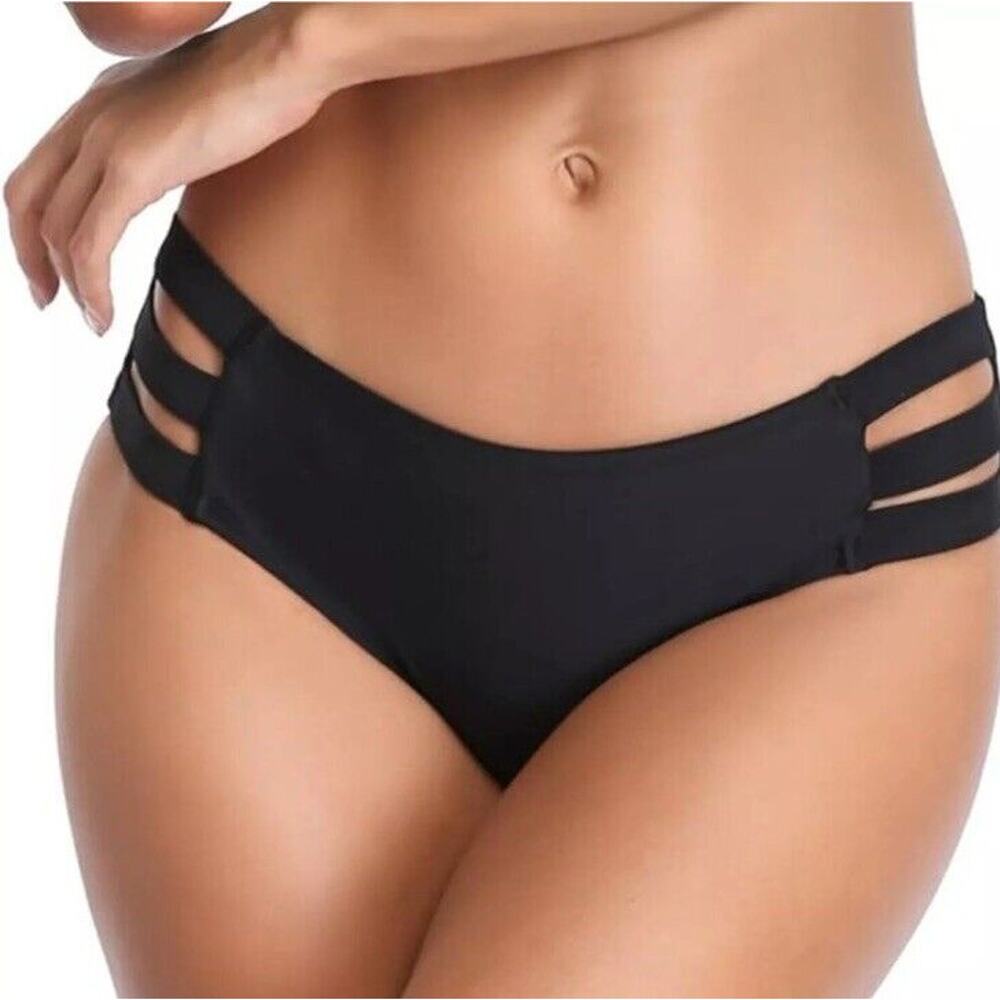 Ocean Blues Women’s Strappy Full Coverage Black Bikini Bottoms. Size Medium - Picture 2 of 9